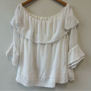 Maurices White Lace Trim Off the Shoulder Peasant Blouse